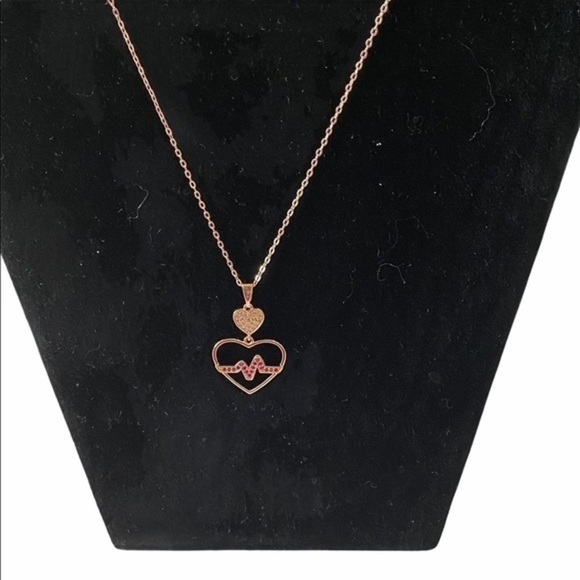 Pink Heartbeat Love Necklace Rose Gold - Picture 1 of 8